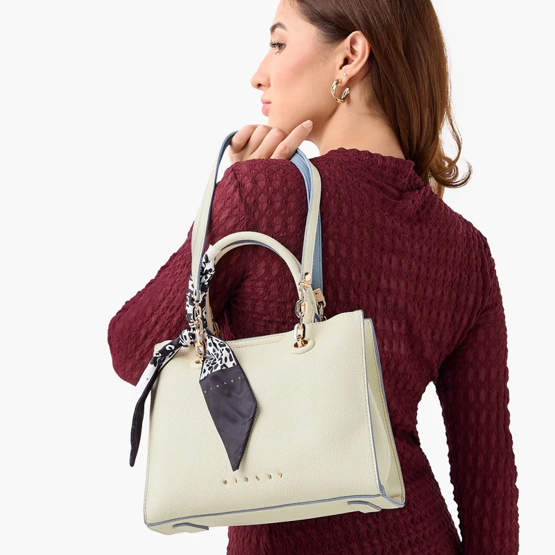 Sisley Textured Tote Bag with Scarf Detail for Women